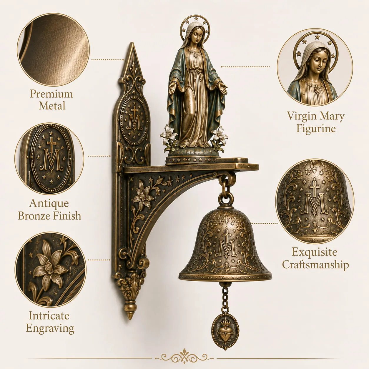 DivineGrace – Antikk bronse Mariansk velsignelsesklokke